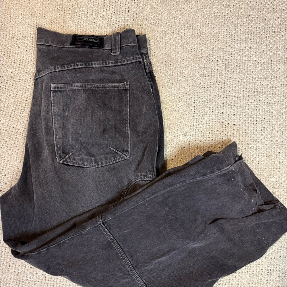 FUBU Black Relaxed Jeans with Distressed Details